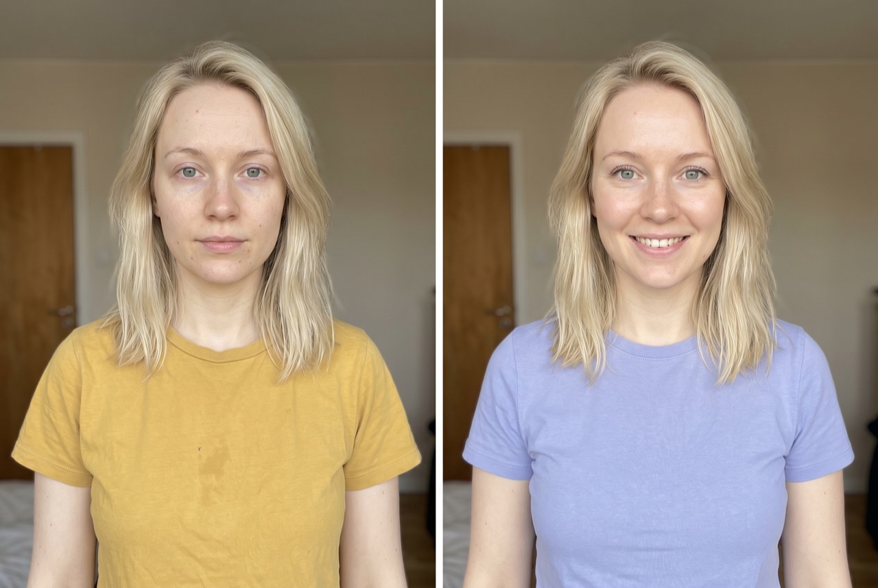 Before and after: mustard yellow versus periwinkle